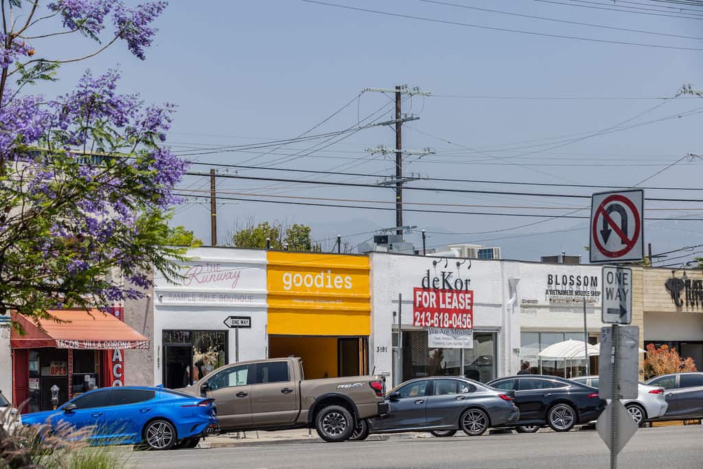 Retail stores line the street in Atwater Village