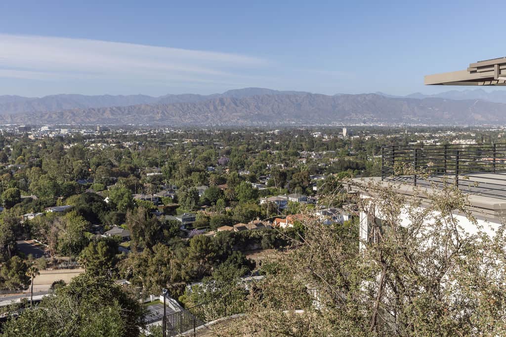 Arial view of the lush tree-lined neighborhood of Studio City