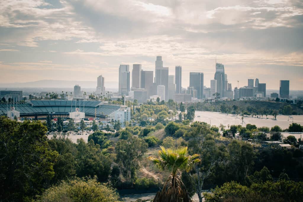 Scenic View Of Dodger Stadium And Downtown L.A From Elysian Park in Echo Park